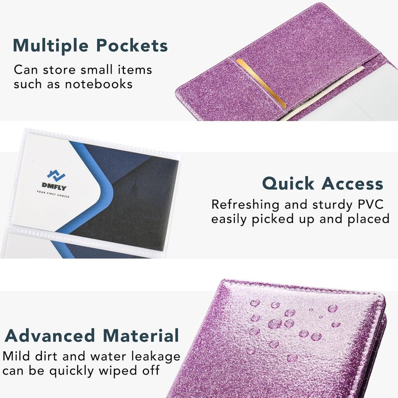 DMFLY Leather Professional Business Card Holder Organizer Book - 300 Card Capacity Premium PU Folder with Soft Cover, Name Card Credit Cards Binder for Men/Women, Starry Purple - Image 3